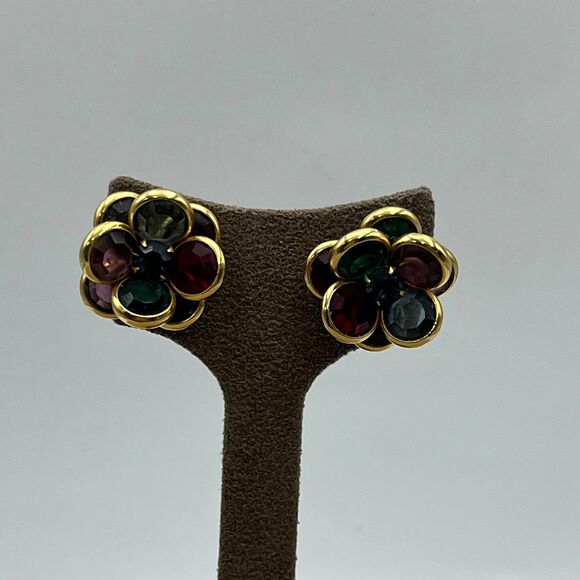 unisex large multi colored swarvoski bezel set glass stud Earrings - Picture 2 of 6